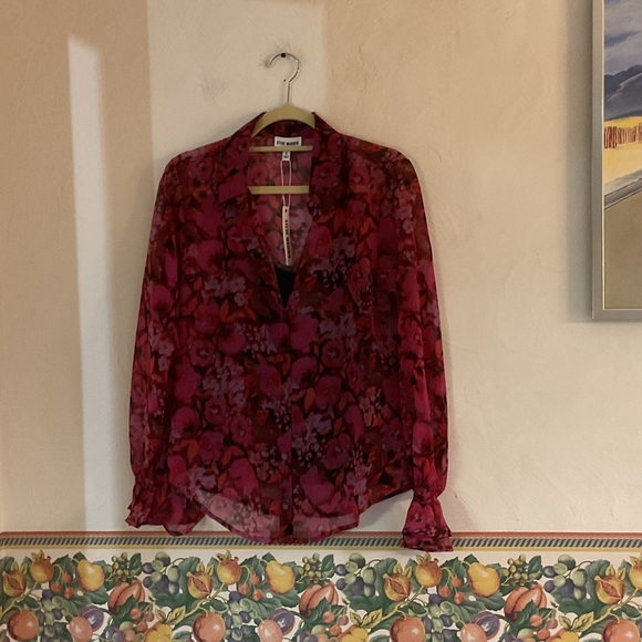 Steve Madden Tops - Steve Madden Chiffon Button Front Shirt, Size S, Dark Fuchsia, NWT